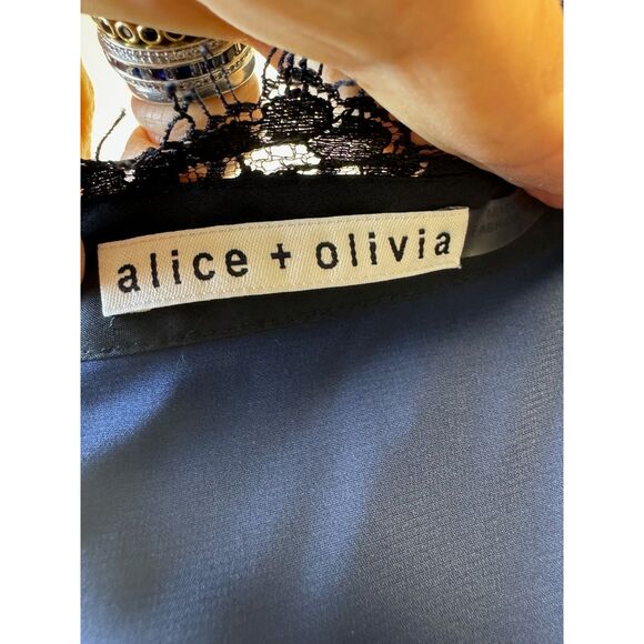 ALICE+OLIVIA Mitsy Off-The-Shoulder Maxi Dress, Navy/Black, Sz 2 - Picture 13 of 15